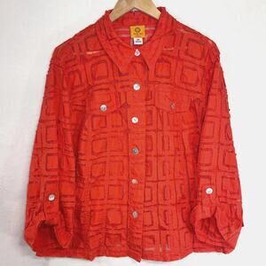 Ruby Road Orange Sheer Top Plus 20W‎ Mother of Pearl Buttons 3/4 Roll Tab Fringe